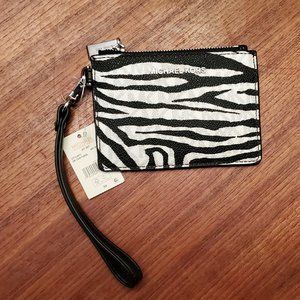 NWT MICHAEL KORS SMALL ZIP COIN POUCH W ID, STRAP & KEY RING - ZEBRA